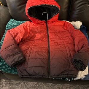 Super plush Abercrombie Kids Red and Black Puffer Jacket ombré 11/12